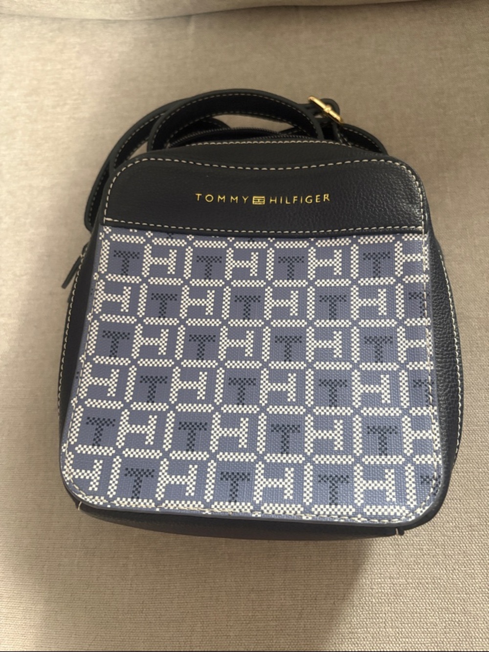 Tommy Hilfiger Navy and White Monogram Crossbody Messenger